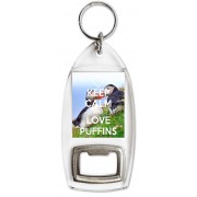 Keep Calm and Love Puffins - Bottle Opener Keyring
