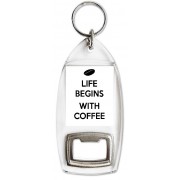Life Begins with Coffee - Bottle Opener Keyring