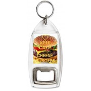 Keep Calm and Love Cheese Burgers - Bottle Opener Keyring