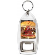 Keep Calm and Eat a Bacon Cheeseburger - Bottle Opener Keyring