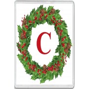 Christmas Holly wreath with a Red letter C