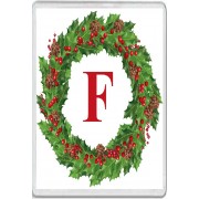 Christmas Holly wreath with a Red letter F