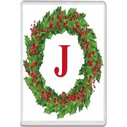 Christmas Holly wreath with a Red letter J