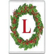 Christmas Holly wreath with a Red letter L