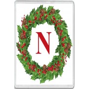 Christmas Holly wreath with a Red letter N