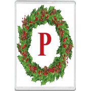 Christmas Holly wreath with a Red letter P