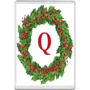 Christmas Holly wreath with a Red letter Q