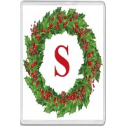 Christmas Holly wreath with a Red letter S