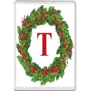 Christmas Holly wreath with a Red letter T