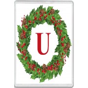 Christmas Holly wreath with a Red letter U