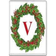 Christmas Holly wreath with a Red letter V
