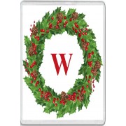Christmas Holly wreath with a Red letter W