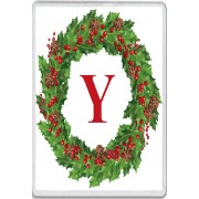 Christmas Holly wreath with a Red letter Y
