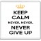 Keep Calm Never, Never, Never Give Up - Large Coaster