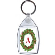 Christmas Holly wreath with a Red letter 'A' - Keyring