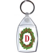 Christmas Holly wreath with a Red letter 'D' - Keyring