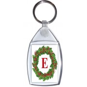 Christmas Holly wreath with a Red letter 'E' - Keyring