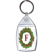 Christmas Holly wreath with a Red letter 'F' - Keyring