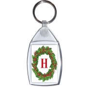 Christmas Holly wreath with a Red letter 'H' - Keyring