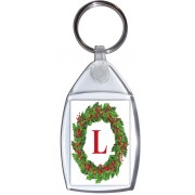 Christmas Holly wreath with a Red letter 'L' - Keyring
