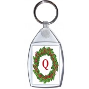 Christmas Holly wreath with a Red letter 'Q' - Keyring