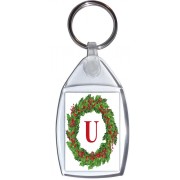 Christmas Holly wreath with a Red letter 'U' - Keyring