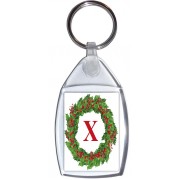 Christmas Holly wreath with a Red letter 'X' - Keyring