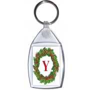 Christmas Holly wreath with a Red letter 'Y' - Keyring