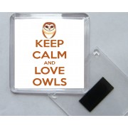 Keep Calm and Love Owls - Square Acrylic Fridge Magnet