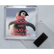 Keep Cool and Hug a Penguin - Square Acrylic Fridge Magnet