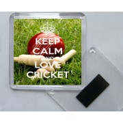 Keep Calm and Love Cricket - Square Acrylic Fridge Magnet