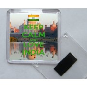 Keep Calm and and Love India - Square Acrylic Fridge Magnet
