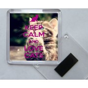 Keep Calm and Love Cats - Square Acrylic Fridge Magnet