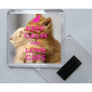 Keep Calm and Love Cats - Square Acrylic Fridge Magnet