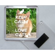 Keep Calm and Love Cats - Square Acrylic Fridge Magnet