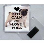Keep Calm and Love Pugs - Square Acrylic Fridge Magnet