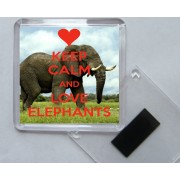 Keep Calm and Love Elephants - Square Acrylic Fridge Magnet