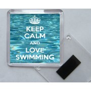Keep Calm and Love Swimming - Square Acrylic Fridge Magnet