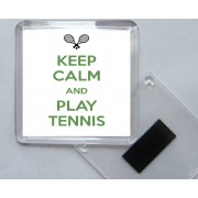 Keep Calm and Play Tennis - Square Acrylic Fridge Magnet