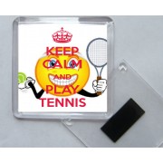 Keep Calm and Play Tennis - Square Acrylic Fridge Magnet