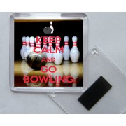 Keep Calm and Go Bowling - Square Acrylic Fridge Magnet