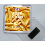Keep Calm and Eat Chips - Square Acrylic Fridge Magnet