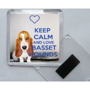 Keep Calm and Love Basset Hounds - Square Acrylic Fridge Magnet