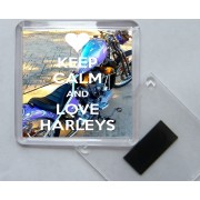 Keep Calm and Love Harleys - Square Acrylic Fridge Magnet