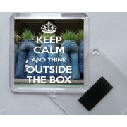 Keep Calm and Think Outside the Box - Square Acrylic Fridge Magnet