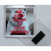 Keep Calm and Love Staffies - Square Acrylic Fridge Magnet