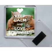Keep Calm and Love Squirrels - Square Acrylic Fridge Magnet