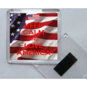 Keep Calm and Love America - Square Acrylic Fridge Magnet