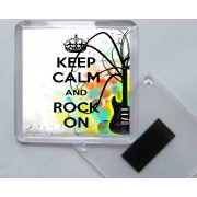 Keep Calm and Rock On - Square Acrylic Fridge Magnet