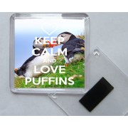 Keep Calm and Love Puffins - Square Acrylic Fridge Magnet